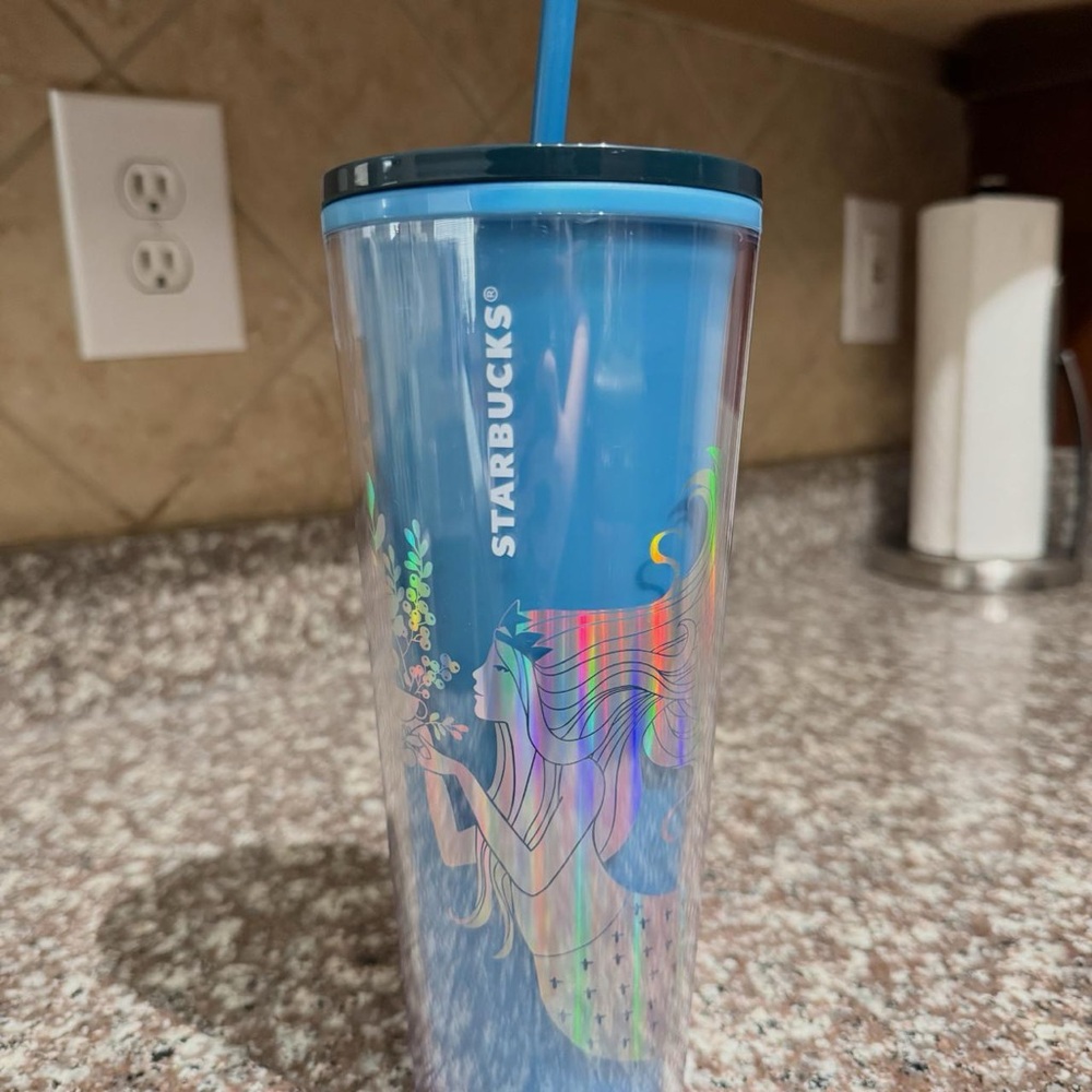 Starbucks Iridescent Blue Tumbler with Straw